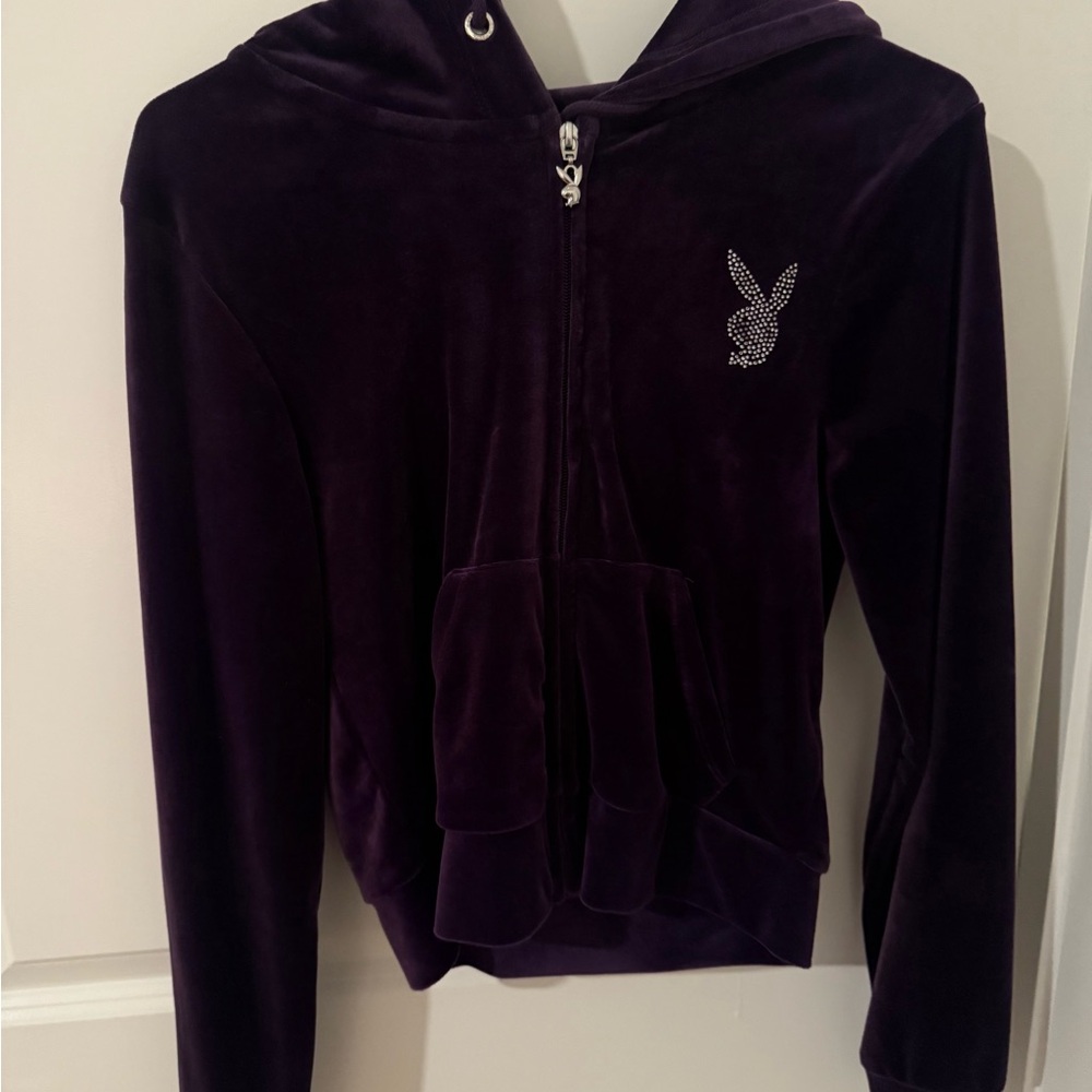 PLAYBOY Deep Purple Hoodie with Rhinestone Design